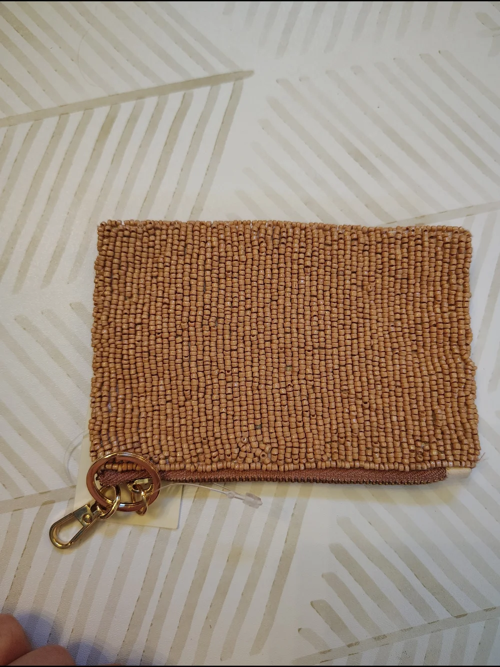 On 34th Beaded Floral Zip Coin Purse Keychain‎ - Pink & Tan Nwt